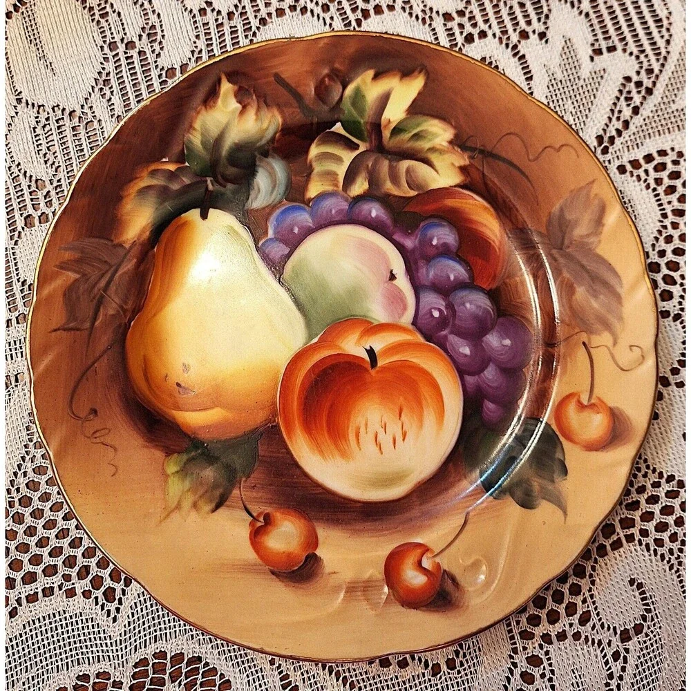 Vintage Lefton China #562 Hand Painted Plate Decorative Fruit 7"_4